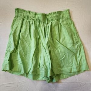 M&S Collection Women's Shorts Linen Blend High Waist Elastic Waist Fresh Mint 10